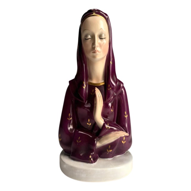 Lenci Glazed Ceramic Praying Madonna, Italy, Turin, 1940s For Sale