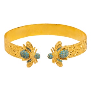 Mystic Design Gold & Turquoise Honey Bee Cuff Bracelet For Sale