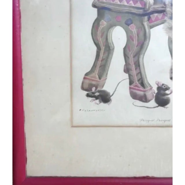 Mid 20th Century Large Early Rojankovsky Print Titled -" Pussycat Pussycat," Cat, Dog, Mice and a Moravian Chair, Signed For Sale - Image 5 of 6