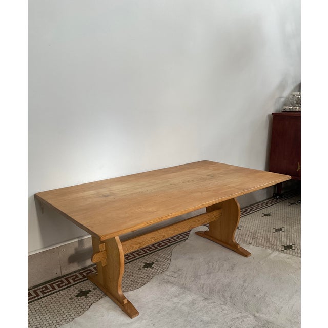 1970s Oak Trestle-Dining Table With Extensions, Style of Henning Kjaernulf For Sale - Image 4 of 17