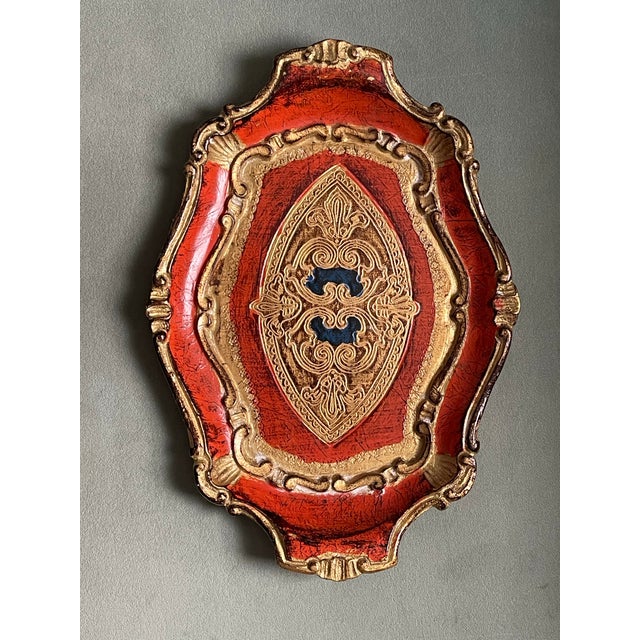 Vintage Orange & Gold Florentine Style Wooden Tray For Sale In Jacksonville, FL - Image 6 of 9