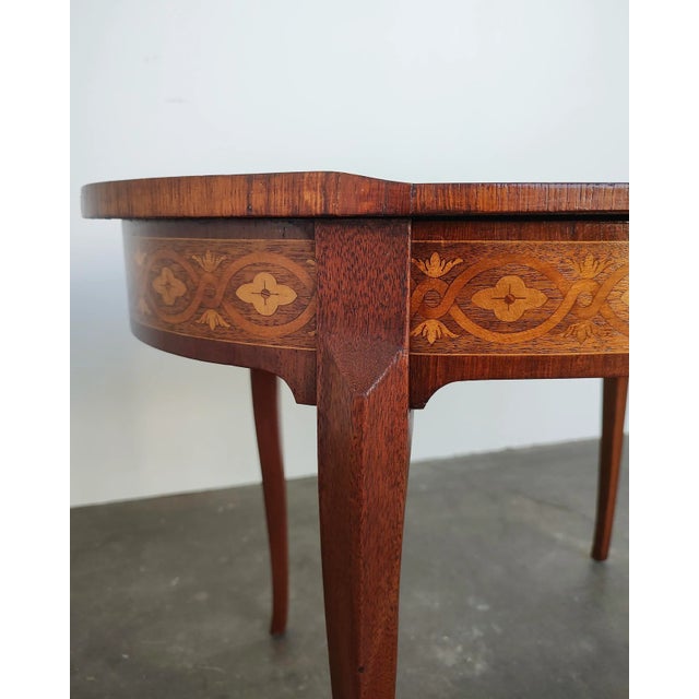 Louis XVI Style French Marquetry Oval Mahogany Tea Service Table For Sale In Los Angeles - Image 6 of 11