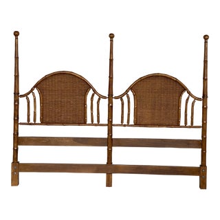 Vintage Coastal King Faux Bamboo Wicker Headboard For Sale