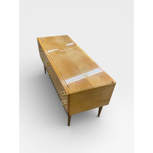 Mid-Century Dressing Table or Chest of Drawers in Maple Veneer with Brass Handles and Glass Top, Germany, 1950s-1960s For Sale - Image 15 of 16