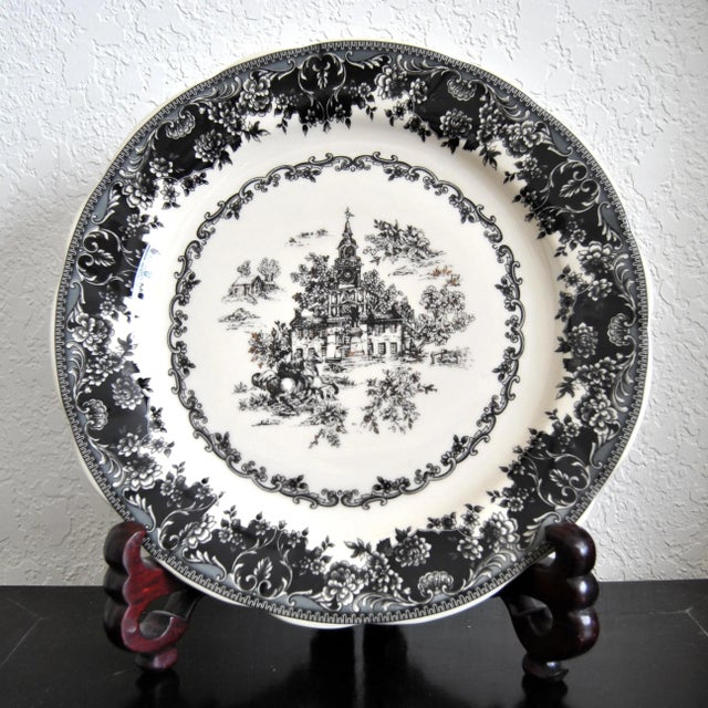 Old Britain Staffordshire Toile Black Platter Equestrian Country Theme Table Top For Sale In Salt Lake City - Image 6 of 6