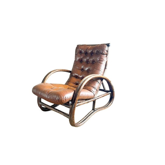 Mid-Century Modern Vintage Bamboo and Leather Chair, 1970s For Sale - Image 3 of 17