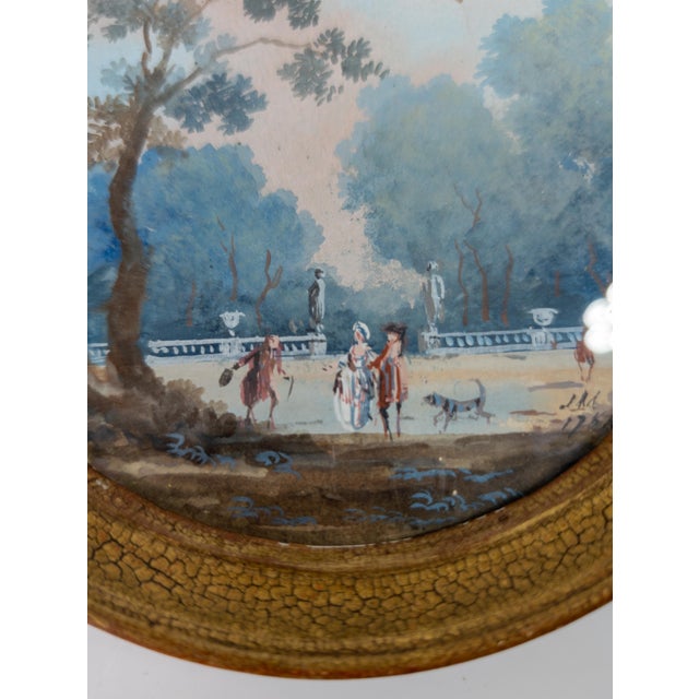 18th Century Pair of French Miniature Gouache Landscape Paintings by Louis-Gabriel Moreau For Sale - Image 11 of 14