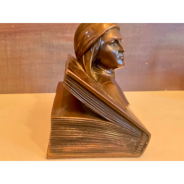 Early 20th Century Bronze Dante Alighieri Bust on Book Sculpture For Sale - Image 5 of 10