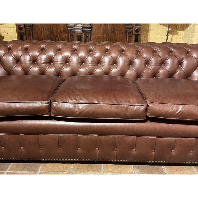 Vintage Chesterfield Three-Seater Sofa in Brown Leather, 2010s For Sale - Image 3 of 16