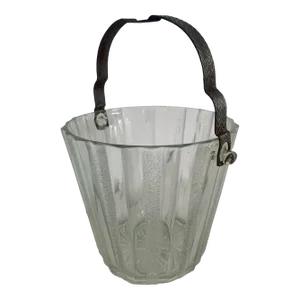 Art Deco Glass Ice Bucket Silver Handle
