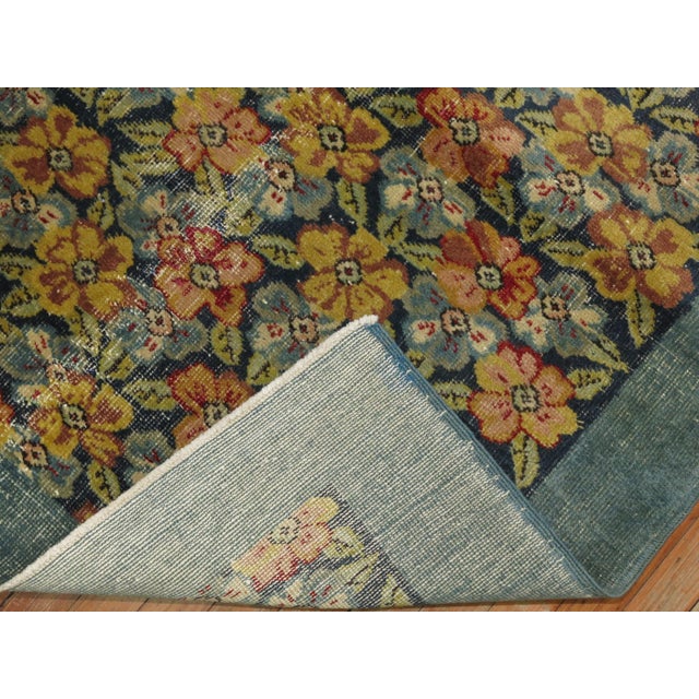 Contemporary Dark Sea Foam Blue Green Turkish Floral Rug For Sale - Image 3 of 6