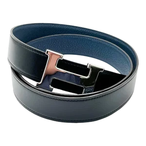 Hermes Constance 32mm Silver H Black Steel Blue Reversible Belt 85cm