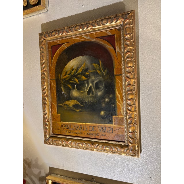 Baroque Style Oil on Canvas Memento Mori Profile Painting in Giltwood Frame For Sale - Image 13 of 13