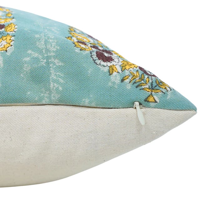 Rustic Floral Printed Decorative Indoor Wrap Case 16x16 Inch- Guldasta Design on Duck Canvas in Blue For Sale - Image 3 of 4
