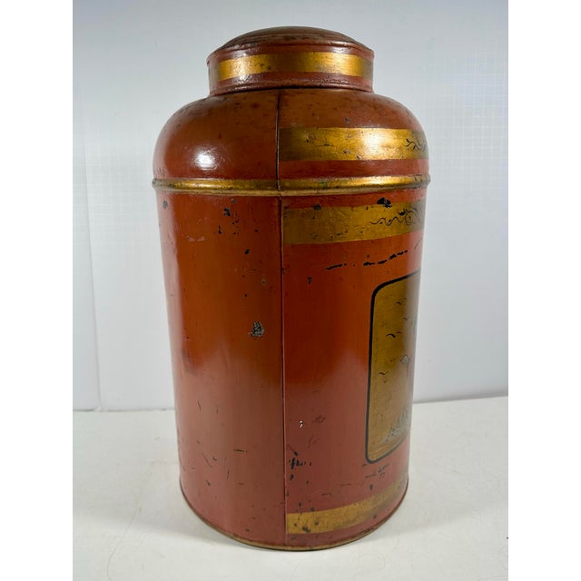 Red 19th Century English Chinoiserie Toleware Grocer's Tea Canister. For Sale - Image 8 of 12