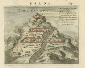 Original Illustration of Mount Cinthus on the Isle of Delos, Greece, 1688, Print