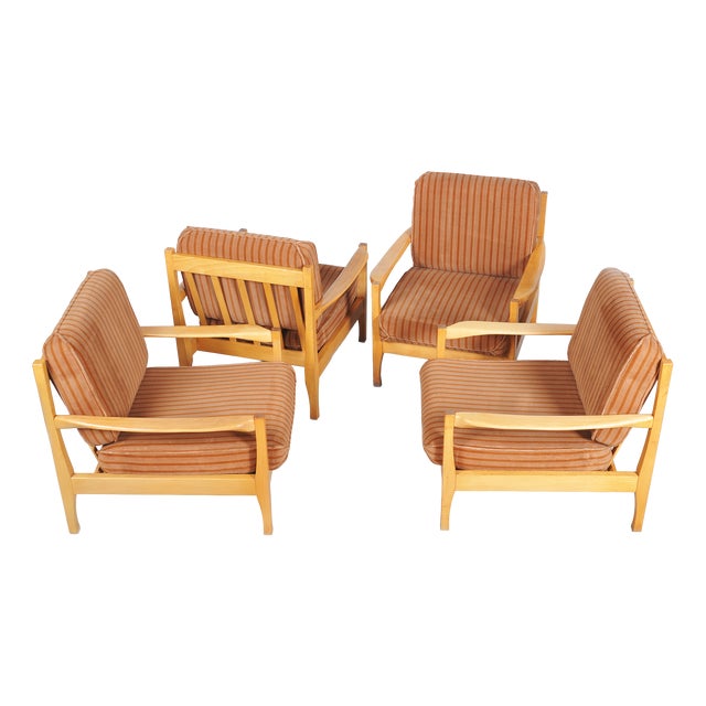 Mid-Century Armchairs attributed to Jitona Soběslav, Czech, 1960s, Set of 4 For Sale