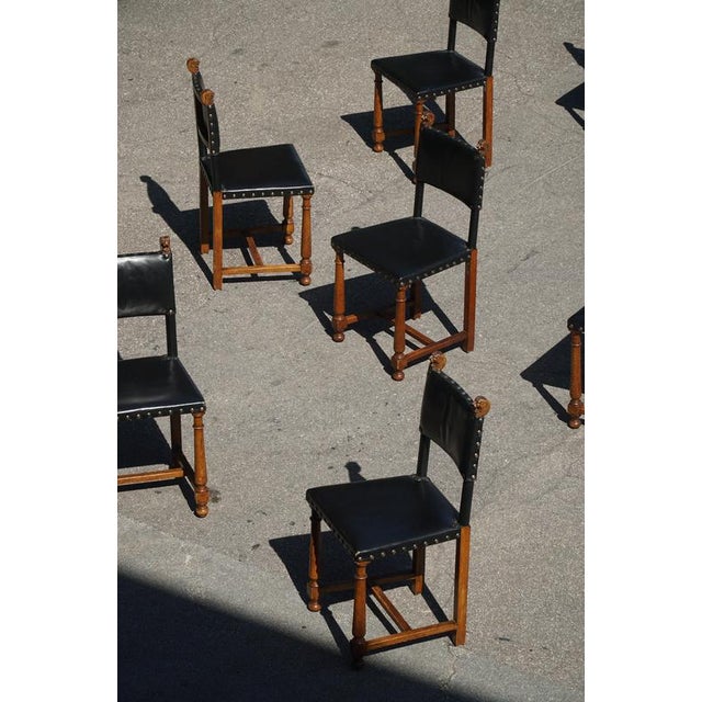 Baroque Swedish Grace Dining Chairs in Leather an Carved Wood, Early 20th Century, Set of 8 For Sale - Image 3 of 18
