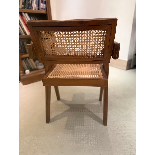 Vintage Teak & Cane Chandigarh-Style Armchair, Pierre Jeanneret Style For Sale - Image 11 of 14