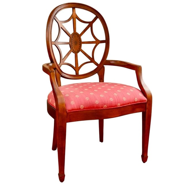 Hepplewhite Late 20th Century Ethan Allen Spider Back Arm Chairs - Set of 4 For Sale - Image 3 of 12