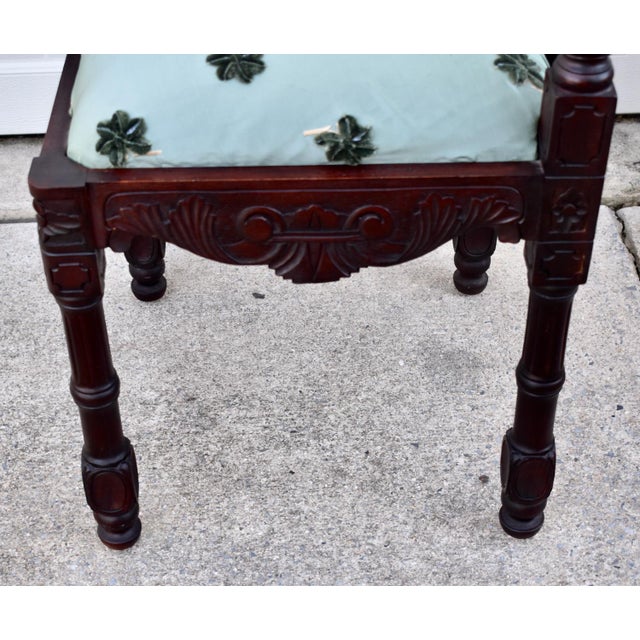 Carved Mahogany Corner Chair Vintage Renaissance Style Figural Face Upholstered For Sale - Image 10 of 17