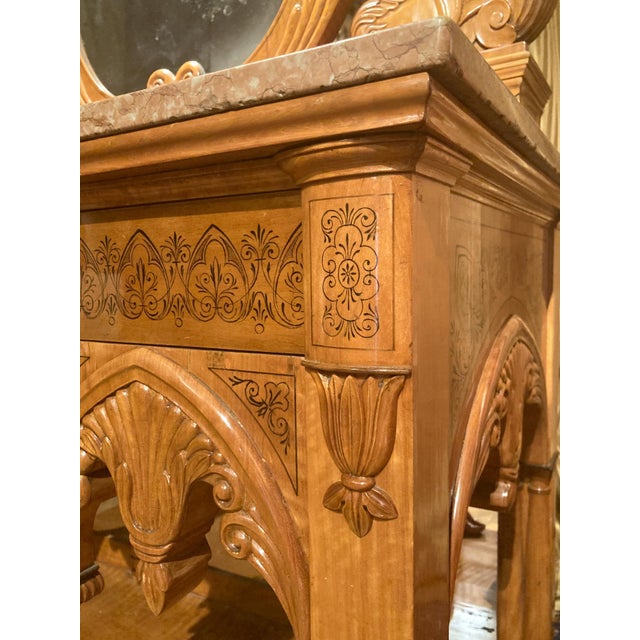 Italian Regency Hand Carved Maple Pier Console or Dressing Table with Mirror For Sale - Image 11 of 14