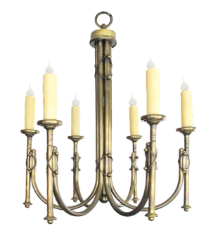 Handsome and Large-Scaled English Neo-Gothic Brass Six-Light Chandelier