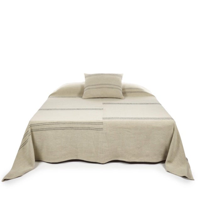 Belgian Linen and Wool Throw Natural With Black Stripes For Sale - Image 9 of 11