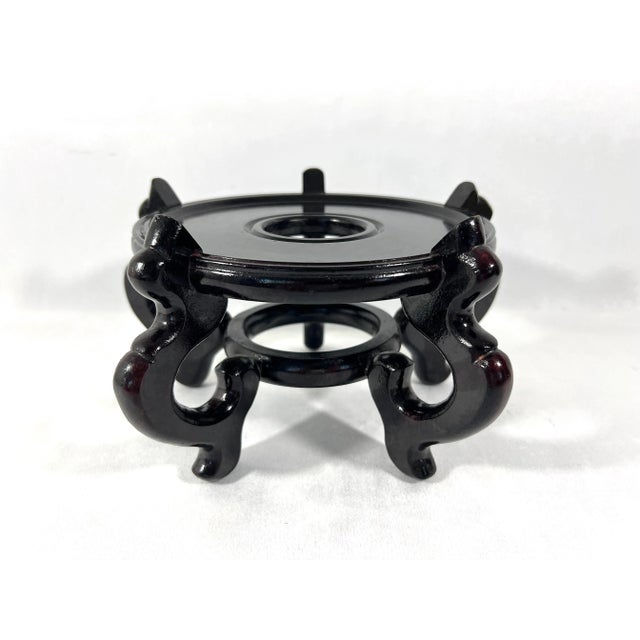 Vintage Chinese black lacquered solid wood display stand or pedestal for a 6" vase base (or slightly over - max 6.25"),...