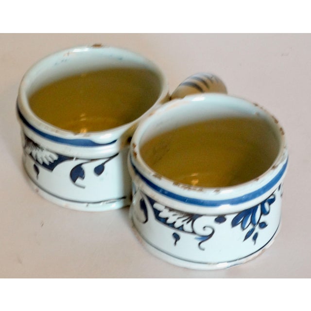 White Antique Delft Faience Chinoiserie Presentier Double Dish Hand Painted For Sale - Image 8 of 9