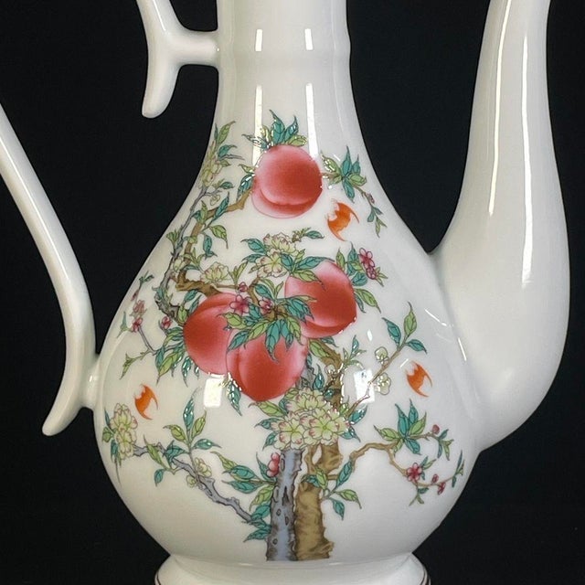 Ceramic Late 20th Century Chinese Famille Rose Porcelain Tea Set With Peach Motif - 11 pcs For Sale - Image 7 of 9
