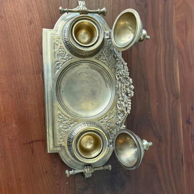 1980s Vintage Brass Ink Well For Sale - Image 5 of 11