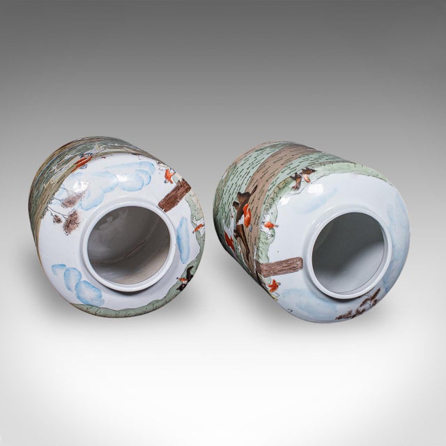 Brown Pair of Vintage Huntsman Biscuit Barrels, Oriental, Ceramic, Kitchen Storage Jar For Sale - Image 8 of 12
