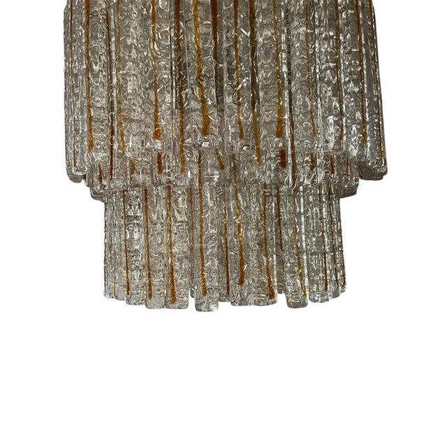 Italian Amber & Clear Murano Glass Planks Chandelier Designed by Mazzega, Italy, 1960's. For Sale - Image 3 of 5