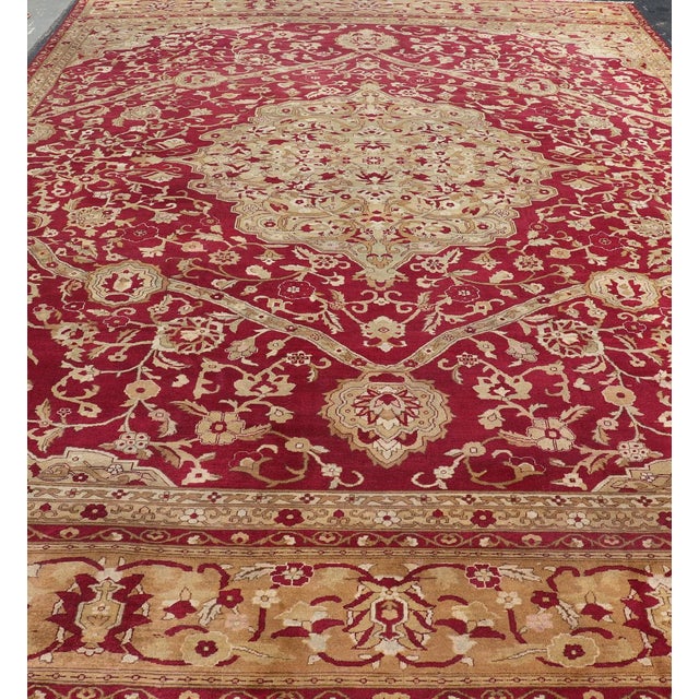 Late 19th Century Large Antique Agra Carpet With Floral Design in Tones of Red and Taupe For Sale - Image 5 of 17