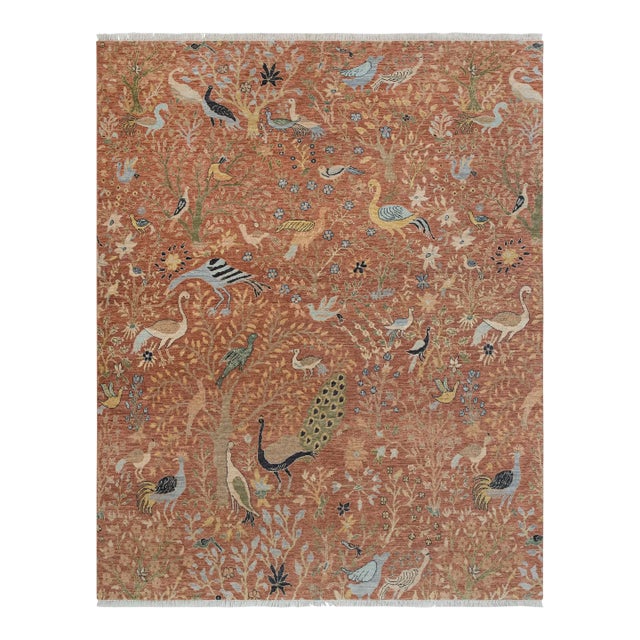 8x10Ft. Red Rust Peacock Wool Rug, Hand Knotted Birds Garden For Sale