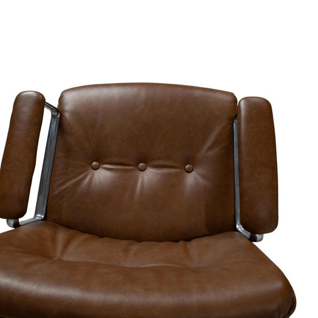 T69 Table and Swivel Chairs in Wood, Cognac Leather and Chrome by Osvaldo Borsani, Set of 5 For Sale - Image 9 of 18