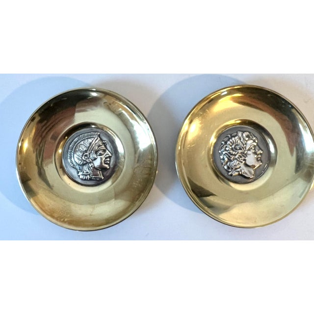 Art Deco Ilias Lalaounis Solid Silver and Brass Satyr and Alexander the Great Dish Bowl - Set of 2 For Sale - Image 3 of 7