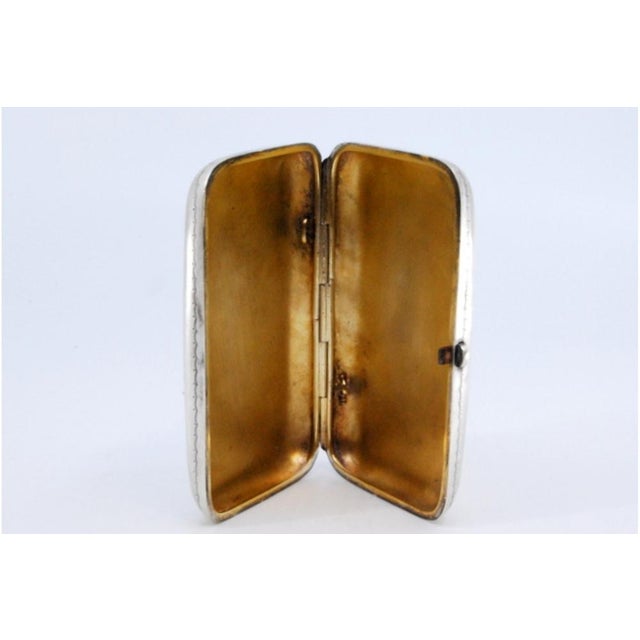 Metal Silver Cigarette Case with Embossed Applications on the Lid and Gold Interior For Sale - Image 7 of 11