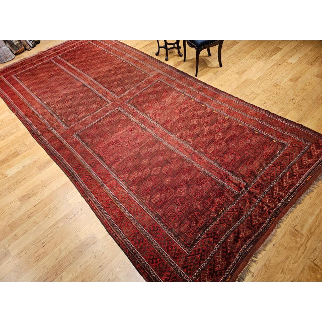 Vintage Turkmen Tekke Gallery Rug in Allover Pattern in Red, Brown, Gray, For Sale - Image 12 of 14