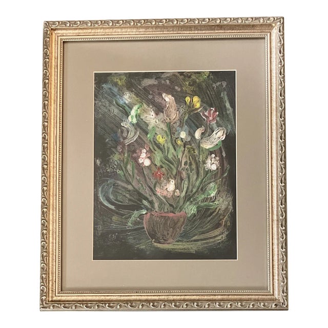1970’s Original Mono-Print Floral StillLife Painting Framed For Sale
