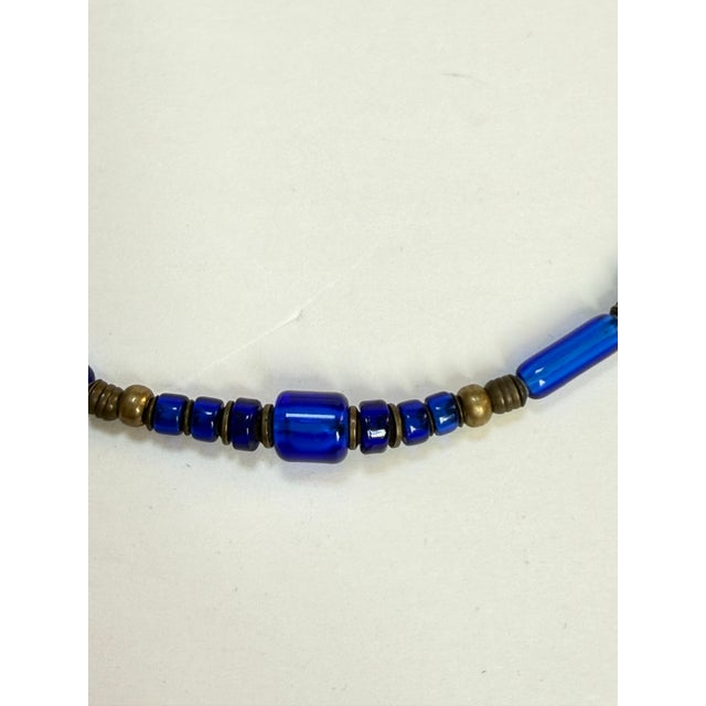 Vintage 1920s Art Deco Egyptian Revival Cobalt Blue Czech Glass Tubular Bead Necklace For Sale - Image 4 of 6