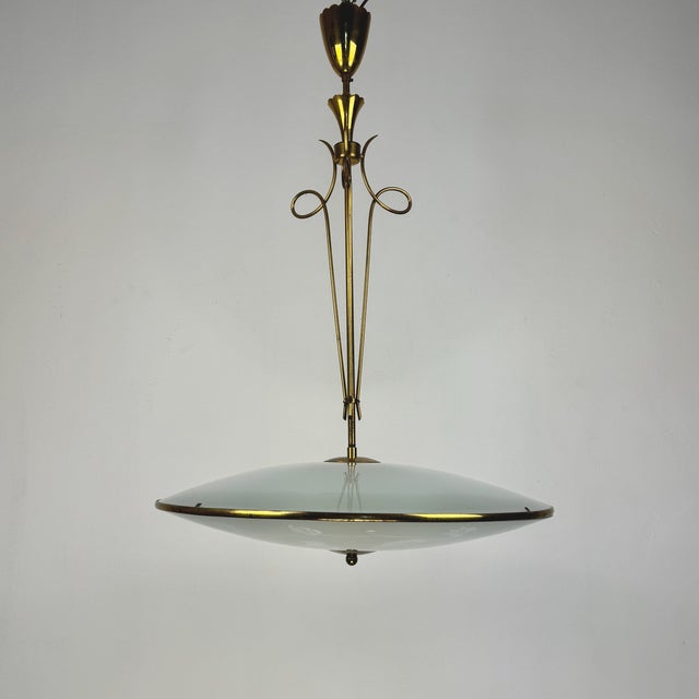 Italian UFO Pendant Light by Pietro Chiesa for Fontana Arte, 1950s, in Flawless conditions. Designed 1920 to 1949 This...
