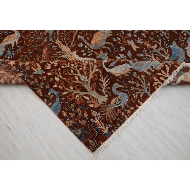 9x12 Ft. Red Peacock Garden Bird Design Handnotted Oushak Wool Rug For Sale - Image 18 of 18