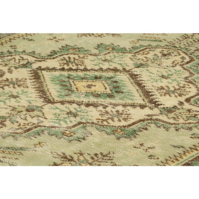 Vintage Turkish Rug in Green With Geometric Medallion, From