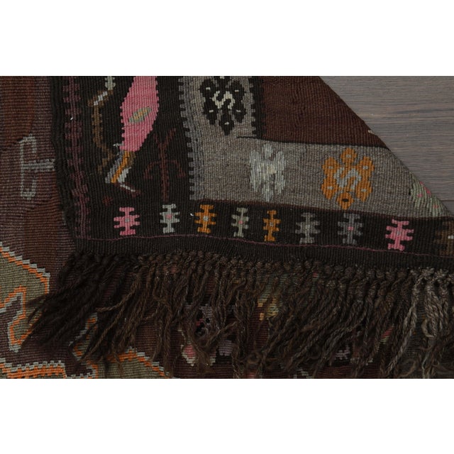 Traditional Brown Turkish Vintage Handmade Kilim Wool Runner Rug 70's For Sale - Image 3 of 11