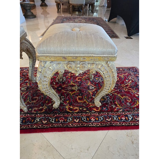 Italian Baroque Style Giltwood Benches/ Stools - A Pair For Sale - Image 4 of 14
