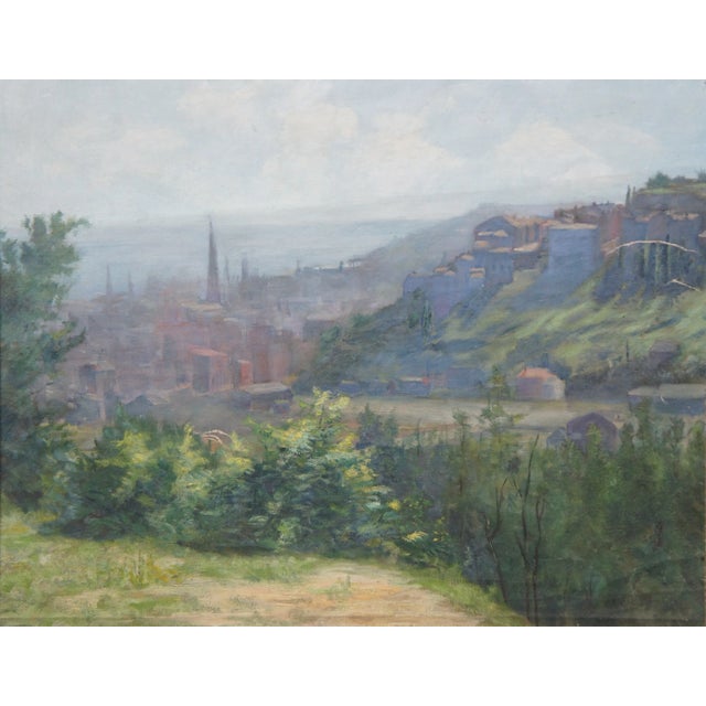 Mid 20th Century Vintage European Country Landscape Cityscape Oil Painting on Canvas, Framed For Sale - Image 4 of 11