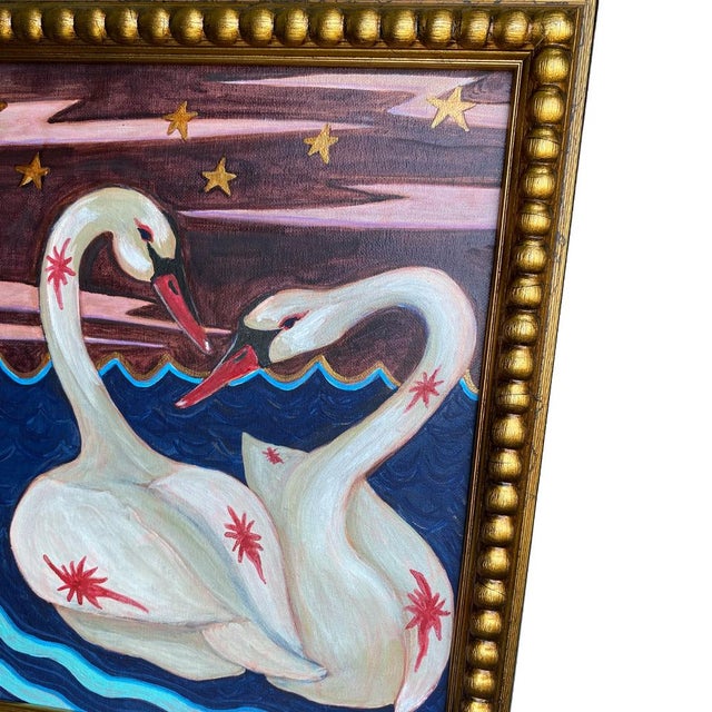 Original Acrylic Swan Painting by Tatiana Duperault, Gilded Wood Frame, 13" X 16" For Sale - Image 4 of 6