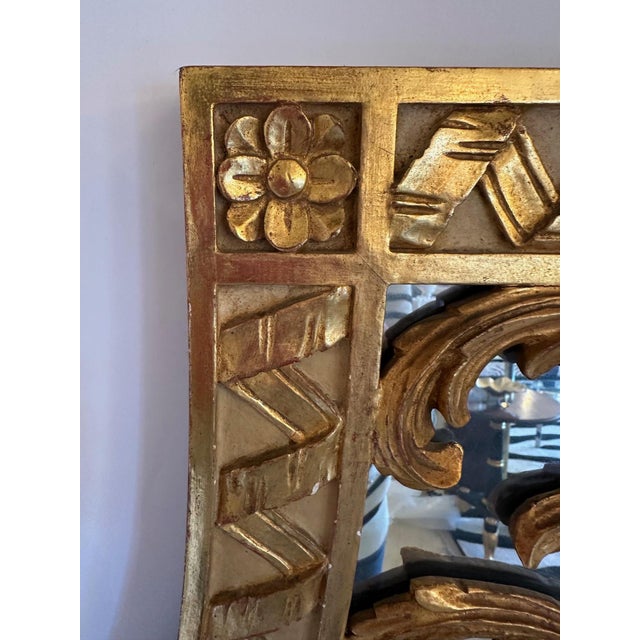 Wood Large Gilded Mirror With Ornate Top For Sale - Image 7 of 10